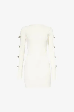 Mach & Mach Womens Bow-Embellished Ribbed-Knit Mini Dress Xs