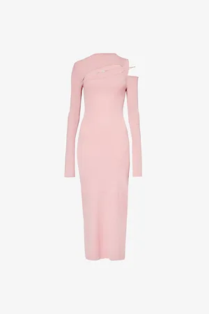 Mach & Mach Womens Bow-Embellished Cut-Out Ribbed-Knit Midi Dress S