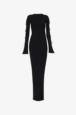 Mach & Mach Womens Round-Neck Bow-Embellished Knitted Maxi Dress Xs