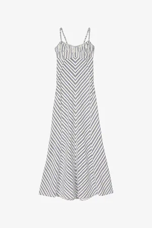 Sandro Womens Striped Scoop-Neck Woven Maxi Dress 6