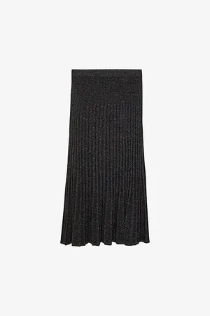 Joseph Womens Elasticated-Waist Mid-Rise Shimmer Pleated Knitted Midi Skirt L