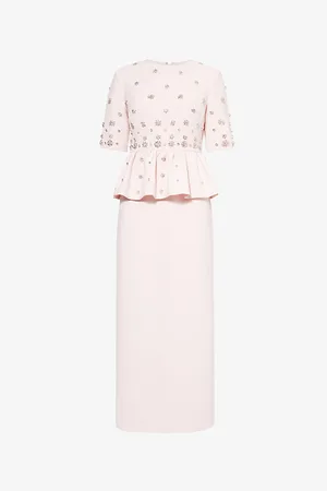 HUISHAN ZHANG Womens Flower-Plaques Peplum Stretch-Woven Blend Maxi Dress 10