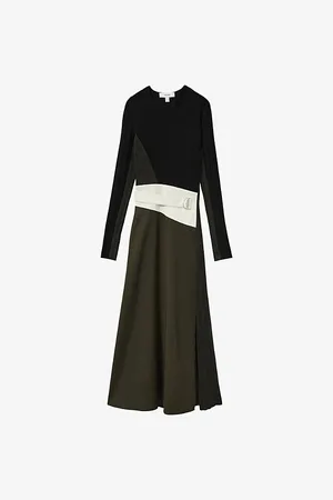 Reiss Womens Emilina Rib-Knit Panelled Belted Midi Dress 4