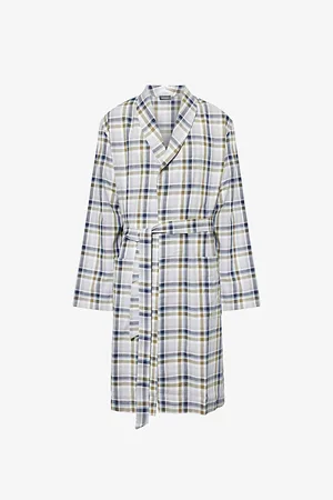 Hanro Mens Check-Print Long-Sleeve Cotton Robe Xl