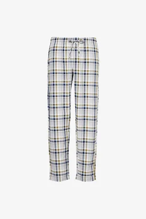 Hanro Mens Check-Print Straight-Leg Cotton Pyjama Bottoms L