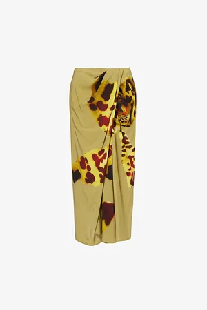 DRIES VAN NOTEN Womens Abstract-Print Draped Woven Midi Skirt 16