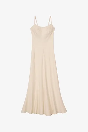 Sandro Womens Gathered-Neckline Linen-Blend Maxi Dress 6