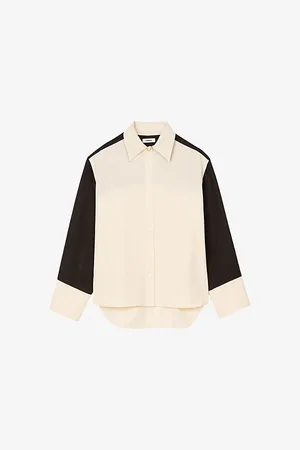 Sandro Womens Two-Tone Long-Sleeve Linen-Blend Shirt 6