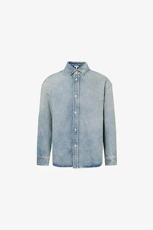 Loewe Mens Anagram Vintage-Wash Denim Overshirt 38