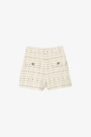 Sandro Womens Button-Embellished High-Rise Tweed Shorts 6