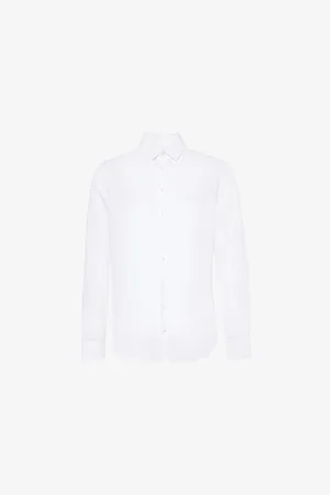 Giorgio Armani Mens Curved-Hem Long-Sleeves Regular-Fit Linen Shirt 39