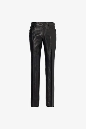 Tom Ford Mens Shiny Two-Slip-Pockets Tapered-Leg Slim-Fit Wool-Blend Trousers 36