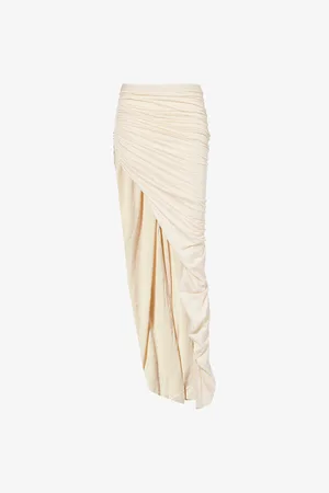 Rick Owens Womens Soft Edfu Ruched Cotton-Jersey Midi Skirt Xs