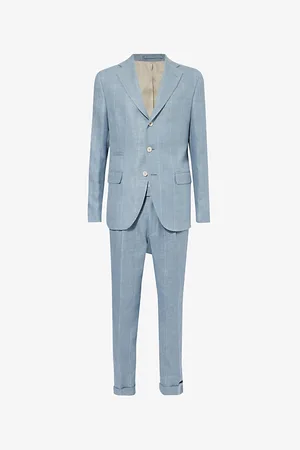 ELEVENTY Mens Striped Single-Breasted Tapered-Leg Regular-Fit Stretch-Linen, Wool and Silk-Blend Suit 36