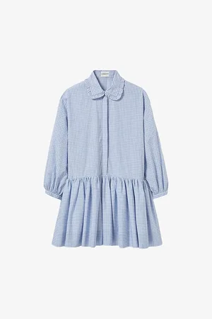 Claudie Pierlot Womens Checked Babydoll Long-Sleeve Cotton Mini Dress 6