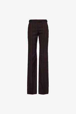 Alexander McQueen Womens Striped Two-Slip-Pockets Straight-Leg Mid-Rise Wool Trousers 6