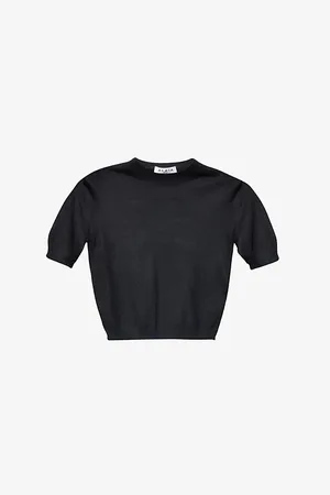Alaïa Womens Noir Crop Short-Sleeves Cashmere Top 8