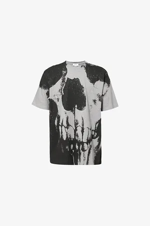 Alexander McQueen Mens Skull-Embroidered Crewneck Cotton T-Shirt S
