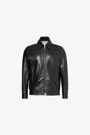 ELEVENTY Mens Ribbed-Hem Two-Zip-Pockets Regular-Fit Leather Jacket 40