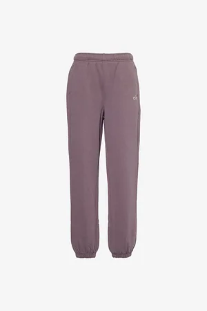 alo Womens Accolade 3D-Logo Straight-Leg Cotton-Blend Jersey Jogging Bottoms Xs
