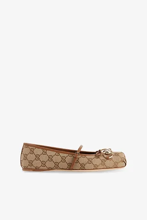 Gucci Womens Gg-Monogram Horsebit Canvas Ballerina Pumps Eur 38/5 Uk Women