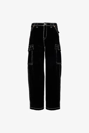 True Religion Mens Baggy Big T Velvet Wide-Leg Relaxed-Fit Stretch-Cotton Blend Trousers 32