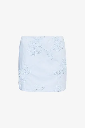 ROTATE Womens Floral-Applique Low-Rise Cotton Mini Skirt 12