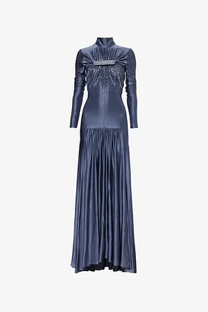 Paco rabanne Womens Crystal-Embellished Long-Sleeve Stretch-Satin Gown 6