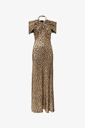 Paco rabanne Womens Leopard-Pattern Chain-Halterneck Stretch-Jersey Maxi Dress 6