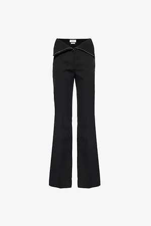 Alexander McQueen Womens Flared Asymmetric-Waistband Straight-Leg Mid-Rise Wool Trousers 8