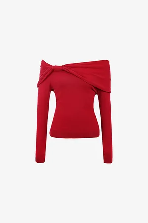 House Of Cb Womens Amaryllis Off-Shoulder Knitted Jumper S