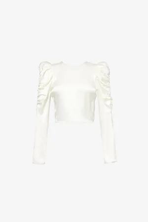 Frame Womens Backless Ruched-Sleeve Silk Blouse Xs