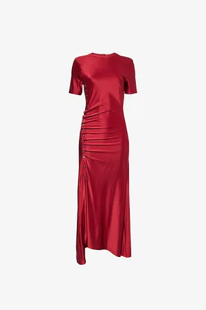 Paco rabanne Womens Draped Studded Short-Sleeve Satin Maxi Dress 8