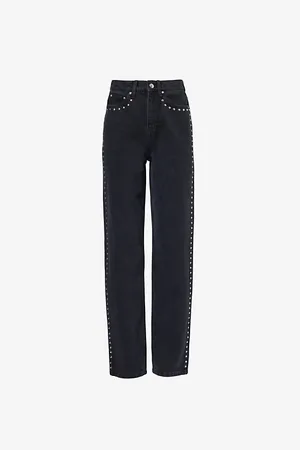 ROTATE Womens Stud-Embellished Straight-Leg Denim Jeans 24