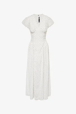 ROTATE Womens Polka-Dot V-Neck Crepe Maxi Dress 10