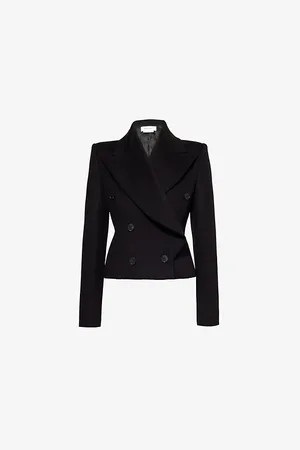 Alexander McQueen Womens Double-Breasted Cropped Regular-Fit Wool and Cashmere-Blend Blazer 6
