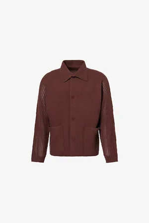 Issey Miyake Mens Rustic Patch-Pockets Regular-Fit Knitted Cardigan 1 Size
