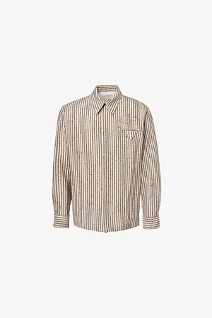Bottega Veneta Mens Striped Flap-Pocket Relaxed-Fit Woven-Blend Shirt 38