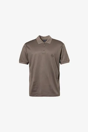 Giorgio Armani Mens Brand-Embroidery Short-Sleeves Regula-Fit Silk, Linen and Cotton-Blend Polo Shirt 36