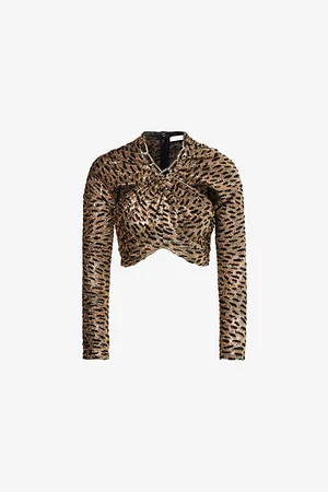 Paco rabanne Womens Tiger-Print Cut-Out Metallic Crop Top 6
