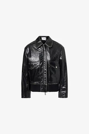 Paco rabanne Womens Flap-Pocket Crinkled-Leather Bomber Jacket 8