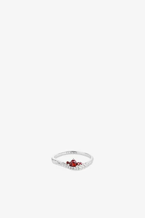 Astrid & Miyu Womens Serpent Wave Rhodium-Plated Sterling- , Garnet and Cubic-Zirconia Ring P