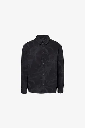 Daily paper Mens Spread-Collar Laser-Print Denim Shirt M