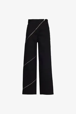 Alaïa Womens Noir Spiral Two-Patch-Pockets Wide-Leg High-Rise Denim-Blend Trousers 6