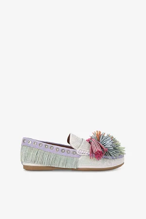 Kurt Geiger Womens Pom-Pom Diamante-Embellished Suede Moccasins Eur 36 / 3 Uk Women