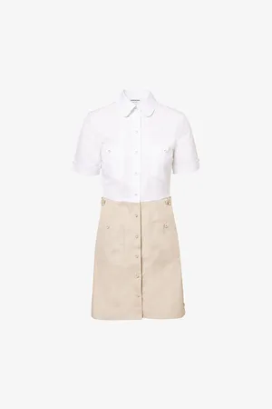 Thom Browne Womens Buttoned-Pockets Short-Sleeves Woven-Blend Midi Dress 8