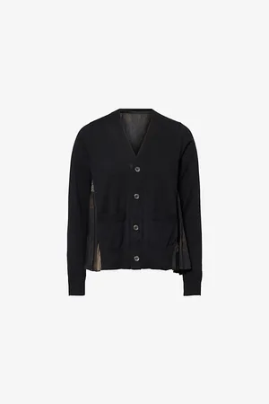SACAI Womens Printed-Panels V-Neck Cotton-Knit Cardigan S