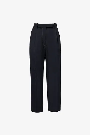 Thom Browne Womens School Uniform Pleated Wide-Leg High-Rise Wool-Blend Trousers 8
