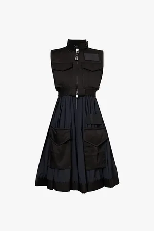 SACAI Womens Patch-Pocket Pleated Woven Midi Dress M