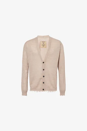 UMA WANG Mens V-Neck Raw-Edges Cashmere Cardigan S